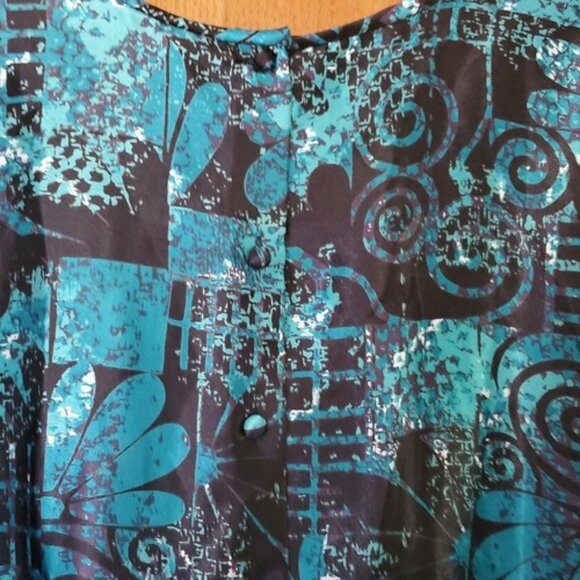 Tess Women's blouse buttons in back long sleeve Size 12 Aqua Blue& Black Beautif - Picture 4 of 10